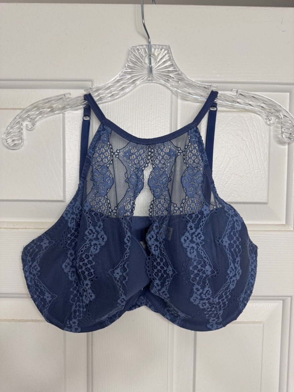 Adore Me Navy High-Neck Lace Underwire Bra